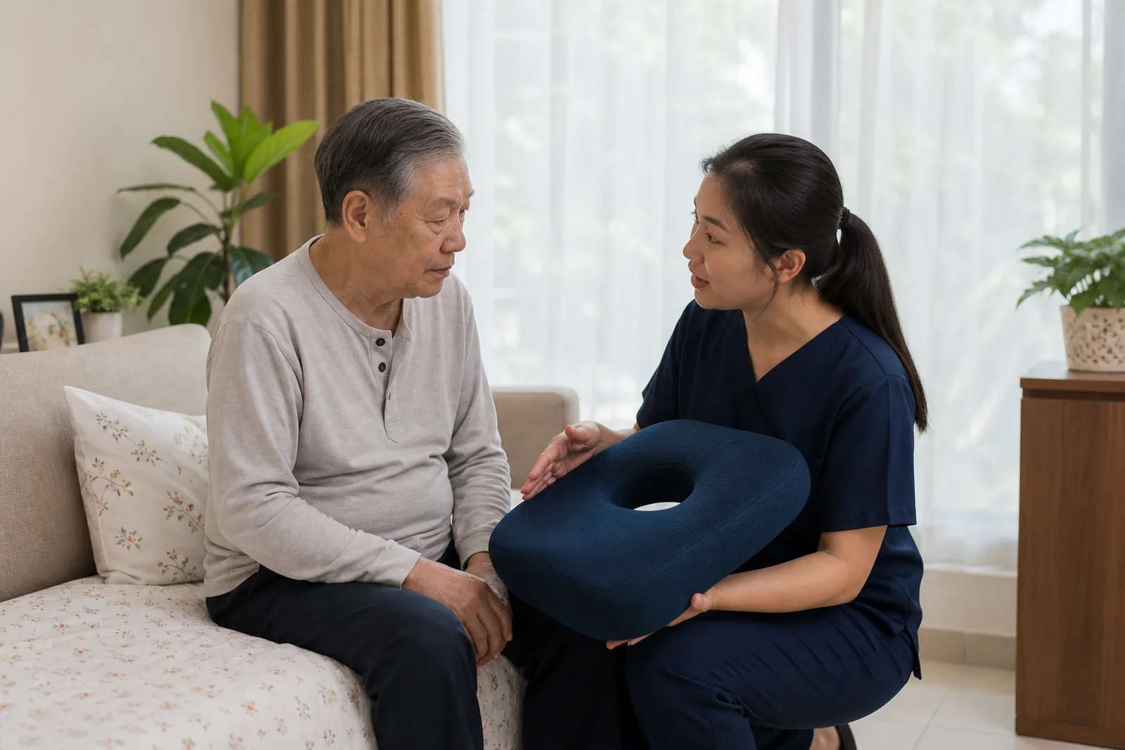 nurse discussing pressure-injury prevention